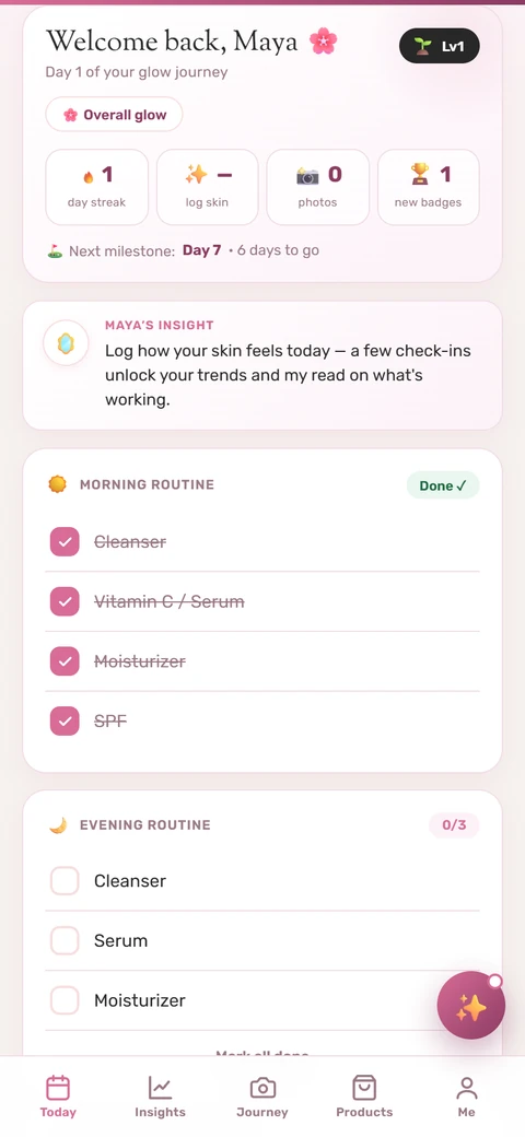 Glow Tracker app with streaks and progress photos